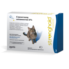 Краплі на холку для кішок Стронгхолд 6% 0,75 мл от 2,6 до 7,5к, 3 піпетки